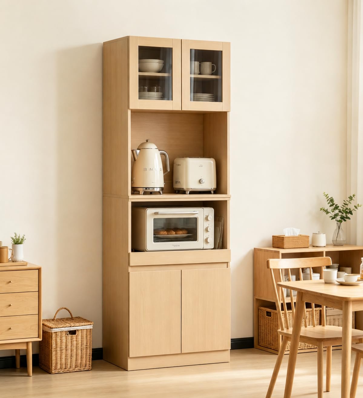 Amazon｜BTM 食器棚 スリム 幅60cm キッチンボード 高さ180cm 1台2WAY